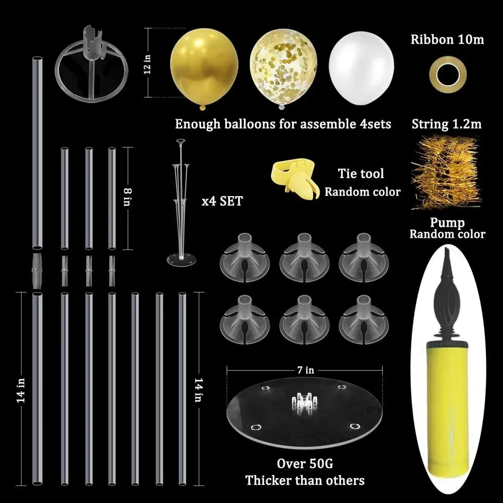 Gold Birthday Decorations, 4 Set Balloon Stand with Gold Balloons | Gold Balloon